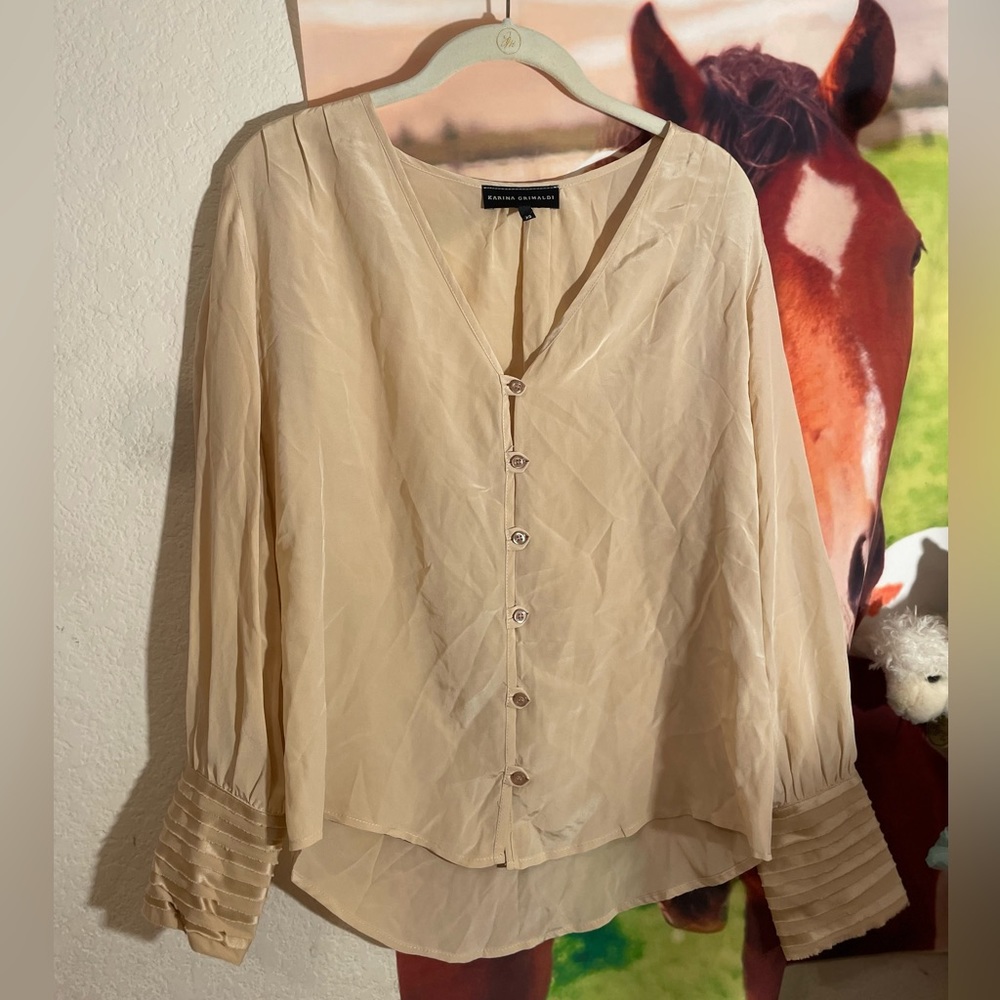 Karina Grimaldi 100% Silk Cream Button Up Blouse XS